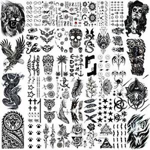 VANTATY 50 Sheets Black Temporary Tattoos For Men Adults Ealge Dragon Lion Wo...