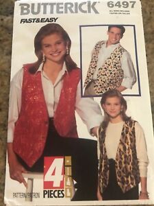 🌺 BUTTERICK #6497 - MEN'S or LADIES EASY (ONLY 4 PIECES) VEST PATTERN XS-XL FF