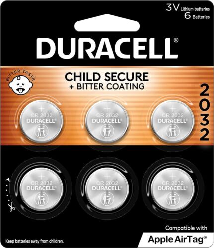 Duracell CR2032 3V Lithium Battery, Child Safety Features, 6 Count Pack, Lithium