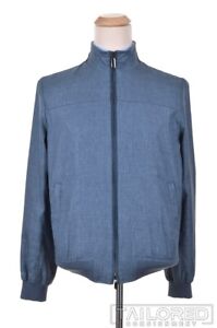 NWT - CESARE ATTOLINI Solid Blue Linen Silk Mens Jacket Coat - EU 50 / MEDIUM