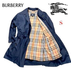Woman's burberrys vintage Single trench coat novacheck hoodie navy Size S.