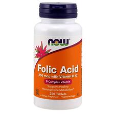 NOW Foods Folic Acid, 800 mcg with Vitamin B-12, 250 Tablets