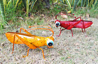 Set of 2 Sculpture Metal Lawn Yard Art Grasshopper Figurine Locust Ornament