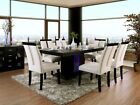 Modern 7 piece Dining Room Black Rect Table w. LED Lighted & Beige Chair Set CE0