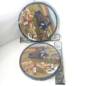 Set of 4 Round Stove Burner Covers Country Blue Wine Truck Outdoor Blue Trim
