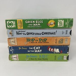 New ListingVintage Dr Seuss VHS Tapes Lot of 5 Green Eggs Ham, Cat in Hat, ABC, Hop on Pop
