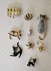 Vintage lot 9 Cat Brooches