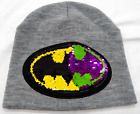 DC Batman Beanie Gray w/Color Flip Sequins Yellow/Black & Green Purple