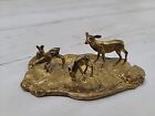 Vintage Brass Miniature Mama Deer With Babies