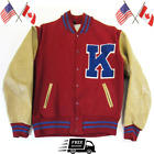 Men's Kansas Jayhawks Red Wool/Leather Full-Snap Varsity Jacket Free Shipping