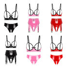 US Women's Wet Look Patent Leather Lingerie Sets Bra Tops with Thongs Nightwear