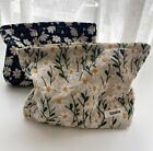 Floral Embroidered Makeup Bag Travel Cotton Cosmetic Pouch Soft Cozy Makeup Bag