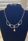 Vintage Clear Rhinestone Necklace And Earrings