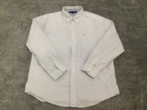 Tommy Hilfiger button up long sleeve Blue vertical striped mens shirt Size XL