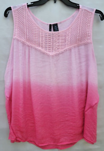 New Directions Womens 2X Pink Lace Neck Trim Sleeveless Shirt Sheer Flowy