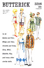 Vintage 1960s Barbie & Ken Clothes Pattern Reproduction Butterick 3316 Uncut