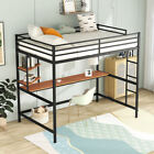 Metal Full Size Loft Bed with Desk and Shelve For Kids Teens Bedroom New US