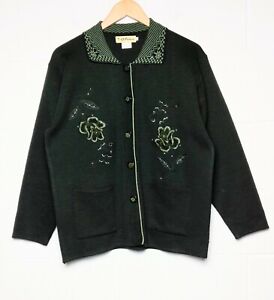 T-C Fashion Womens Cardigan Sweater Long Sleeve Embroidered Button Up Large