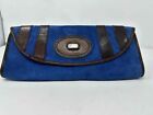 Fossil Suede Clutch Wallet Purse Fifty Four Julianne Blue Brown Leather Vintage