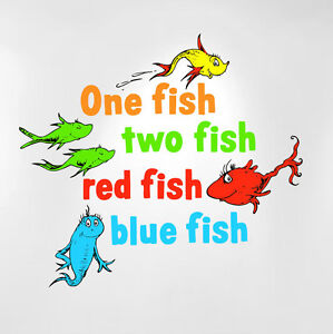 One Fish Two Fish Red Fish Blue Fish Dr Seuss Kids Wall Decal Peel and Stick