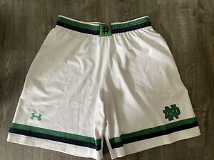 Authentic Game Worn Notre Dame Irish Lacrosse White Green Shorts Under Armour L