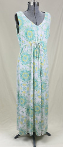 Fresh Produce Maxi Dress XL White Green Yellow Floral Drawstring Waist Stretch