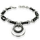 Stainless Steel Two Tone Concentric Circles Charm Link Womens Bracelet