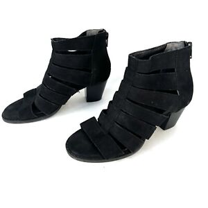 Vionic Heels Womens 6 Black Leather Harlow Gladiator Orthothic Bootie Shoes
