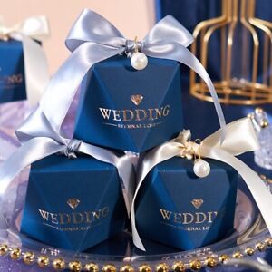 New Listing100/200 PCS Navy Blue Diamond Pearl Wedding Party Favour Candy Sweet Gift Boxes