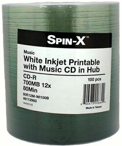 Spin-X MUSIC Digital Audio White Inkjet Recordable SAMPLE CD-R Blank Disc