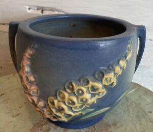 Vtg Roseville Pottery Jardiniere Pot/Planter 2-Handled Foxglove Blue 659-4