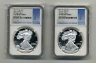 2021 W Proof American Silver Eagle T1 & T2 NGC PF70 UC FDOI, 2 coin set 1st labe