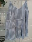 Old Navy Chambray Blue White Striped Tiered Baby Doll Summer Camisol Top Size LG