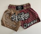 Wik-Rom Mens Size L Limited Edition Gold Red Muay Thai Satin Lightweight Shorts