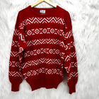 Meister VTG Mens Sz L Red Nordic Print Wool Blend Pullover Crewneck Ski Sweater
