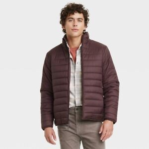 Goodfellow lightweight puffer jacket full zip front No Hood Walnut Grove Brown