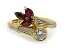 18k Yellow Gold .79ct Round Diamond Marquise Ruby Flower Cluster Ring Size 4.5