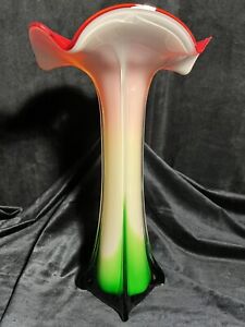 Art Glass MURANO Jack-In-Pulpit Vase, 14.5” Tulip, Trumpet Vase GORGEOUS!