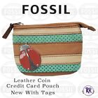 Fossil Tan Aqua Leather Coin Credit Card ID Maddox NVLTY Coin Camel Lady Bug NWT