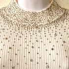 VTG Sweater Shirt Womans XL Ribbed Knit Ivory Rhinestones MetallicShimmer Beads