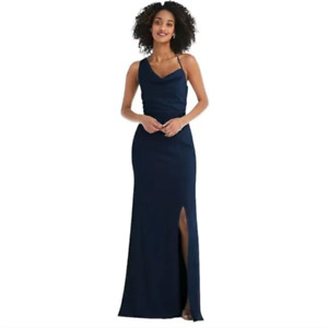 AFTER SIX 6849 Midnight Blue One Shoulder Draped Cowl Neck Maxi Bridesmaid Dress