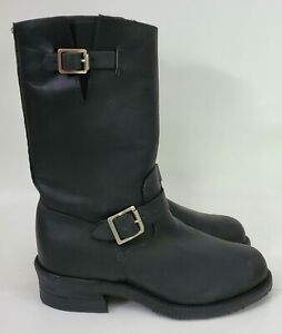 Chippewa Soft Toe Black Leather Moto Motorcycle Engineer Boots  4363 BLK Mens 8E
