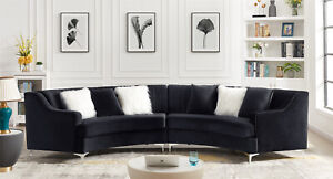 New ListingModern Curved Sofa Velvet Upholstered Couch High Density Sponge Black