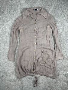 Fenini Dress Tunic Womens Small 100% Linen Button Down Shirt Pocket Boho FLAWS