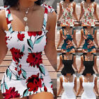 Sexy Women Floral Print Bodycon Strappy Sleeve Mini Dress Beach Sundress Swim