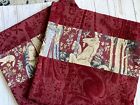 J.Pansu Tapestry Pair 2 Pillow Covers France Medieval Scene Women Red 17x17”