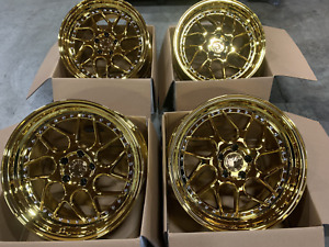 19x9.5 +22 Aodhan DS01  5x114.3  Gold Vacuum w/ Chrome Rivets Wheels (Used Set)