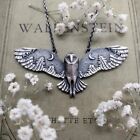 Vintage Silvery Owl Pendant Necklace Moon Phase Art Jewelry Gift Totem Men Women