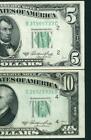 (( TWO NOTES )) $5 / $10 1950 (( VF+ / XF )) FEDERAL RESERVE NOTE CURRENCY