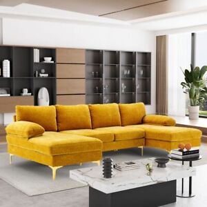 U-Shaped Chenille Sectional Sofa Couch Living Room 4-Seat Sofa Sleeper Couch Set